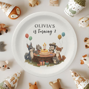 "Woodland Animals Birthday Paper Plate