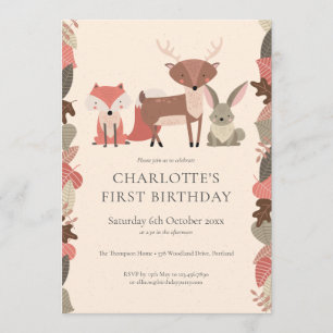 Woodland Animals Birthday Party Invitation