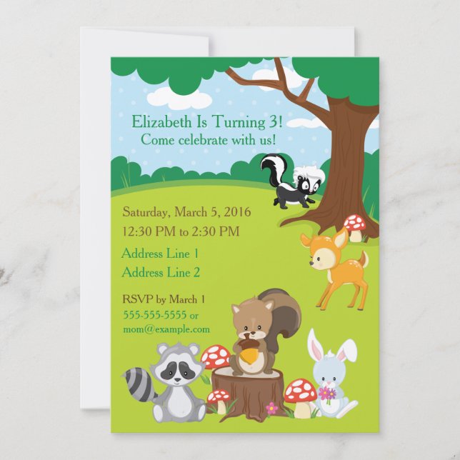 Woodland Animals Birthday Party Invitation (Front)