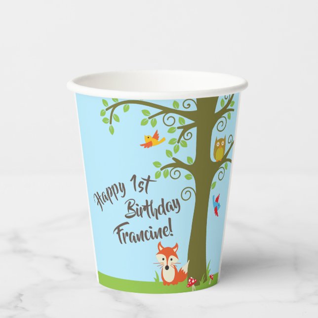 Woodland Animals Birthday Party Paper Cups (Front)