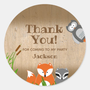 Woodland Animals Birthday Party Thank You Classic Round Sticker