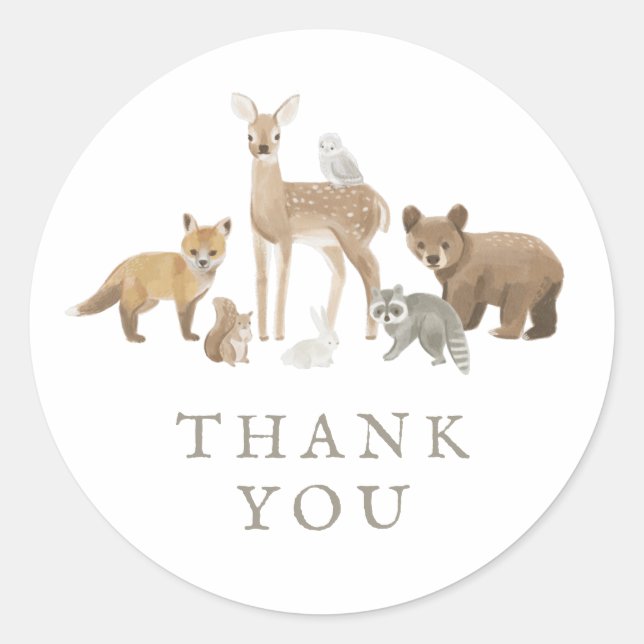 Woodland Animals Birthday Party Thank You Classic Round Sticker (Front)