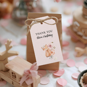 Woodland Animals Birthday  Pink Floral  Gift Tags