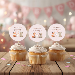 Woodland Animals Birthday   Rustic Pink Party Classic Round Sticker