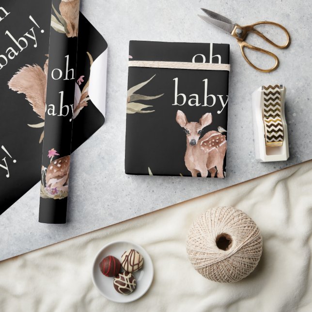 Woodland Animals Black Oh Baby Wrapping Paper (Crafts)