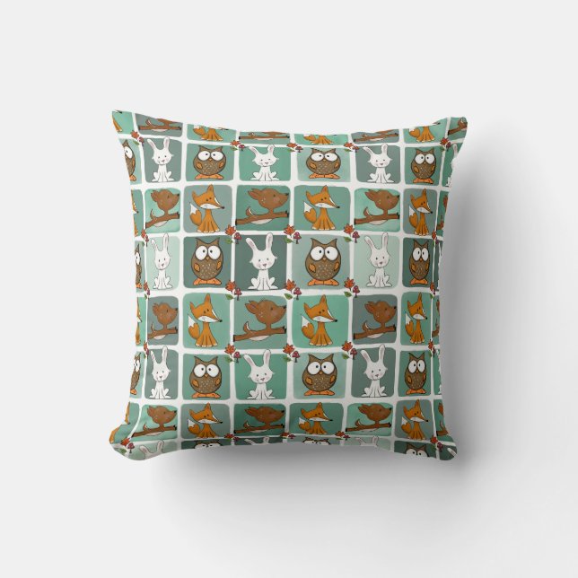 Woodland Animals Block Pattern Cushion (Front)