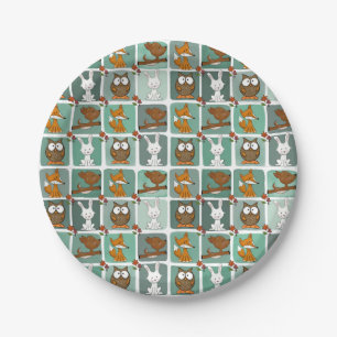 Woodland Animals Block Pattern Paper Plate