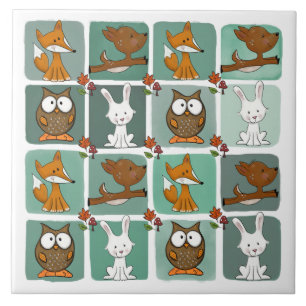 Woodland Animals Block Pattern Tile