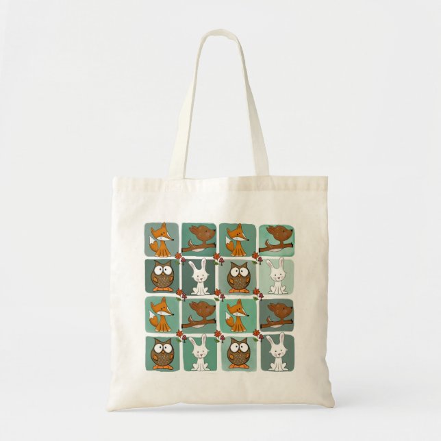 Woodland Animals Block Pattern Tote Bag (Front)