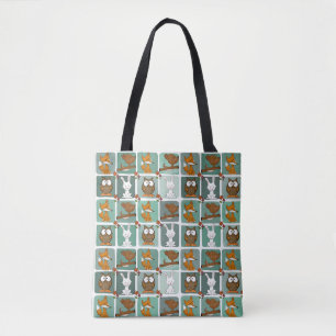 Woodland Animals Block Pattern Tote Bag