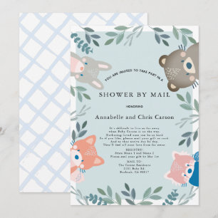 Woodland Animals Blue Boy Baby Shower by Mail Invitation