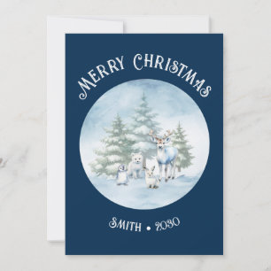 Woodland Animals Blue Christmas Flat Holiday Card