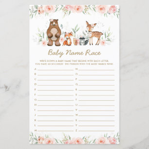 Woodland Animals Blush Floral Baby Name Race Game