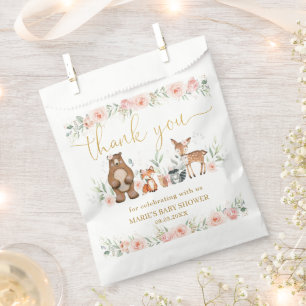 Woodland Animals Blush Floral Baby Shower Birthday Favour Bags