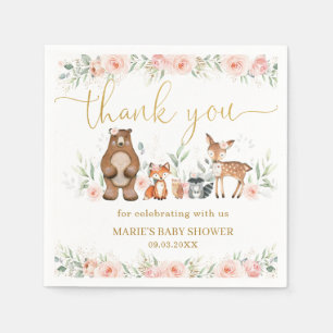 Woodland Animals Blush Floral Baby Shower Birthday Napkin