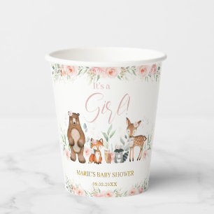 Woodland Animals Blush Floral Baby Shower Birthday Paper Cups