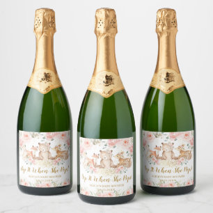 Woodland Animals Blush Floral Baby Shower Pop It Sparkling Wine Label