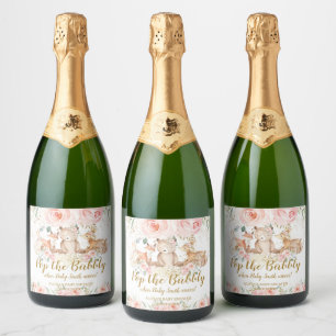 Woodland Animals Blush Floral Baby Shower Pop  Sparkling Wine Label