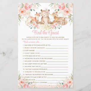 Woodland Animals Blush Floral Find the Guest Game
