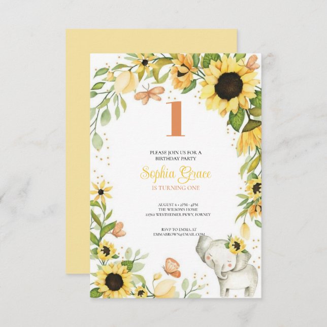 Woodland Animals Blush Floral First Birthday Invitation (Front/Back)