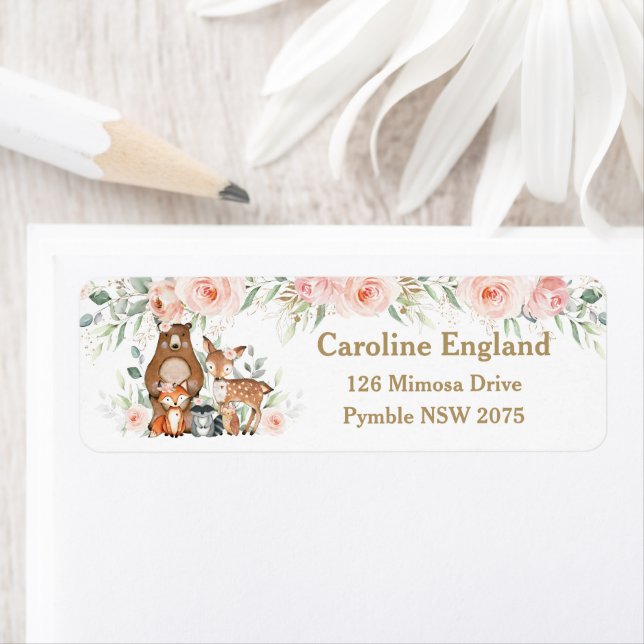 Woodland Animals Blush Floral Return Address  (Insitu)