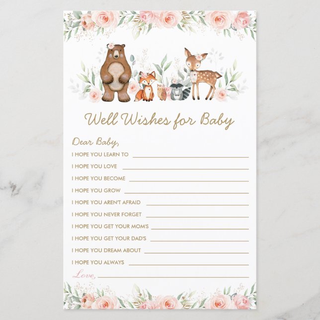 Woodland Animals Blush Floral Well Wishes for Baby (Front)