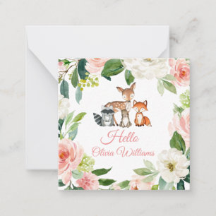 Woodland Animals & Blush Pink Flowers  Card