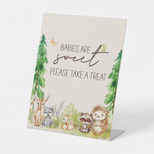 Woodland Animals Boho Baby Shower Favour Pedestal Sign (Front)