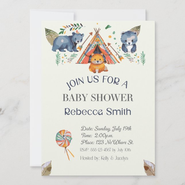 Woodland Animals Boho Baby Shower Invitation (Front)