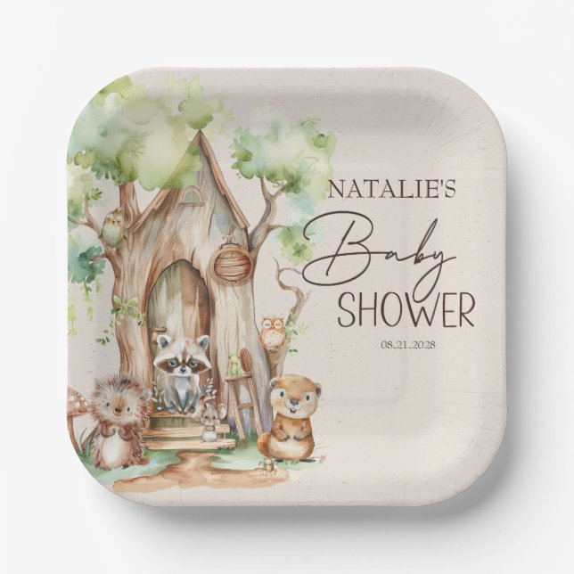 Woodland Animals Boho Baby Shower Paper Plate (Front)
