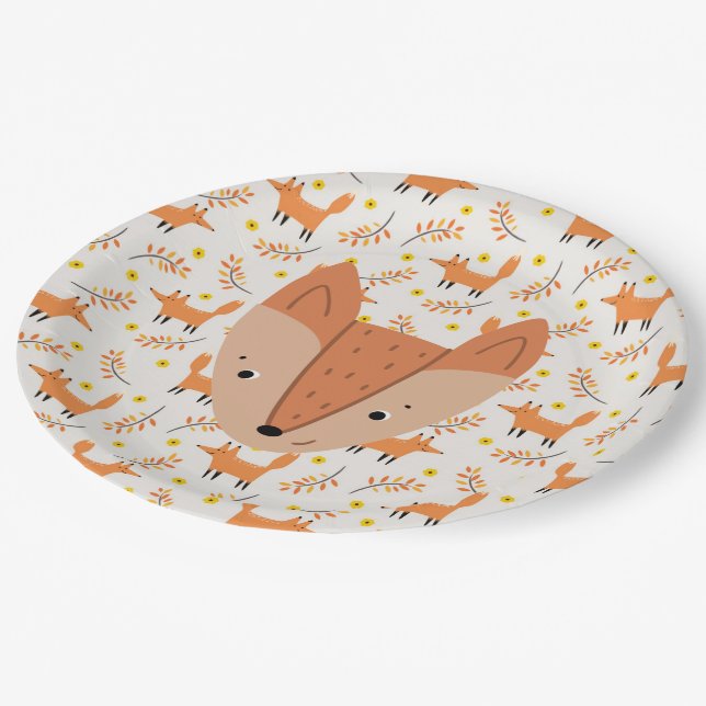 Woodland Animals Boho Design Fox Paper Plate (Angled)