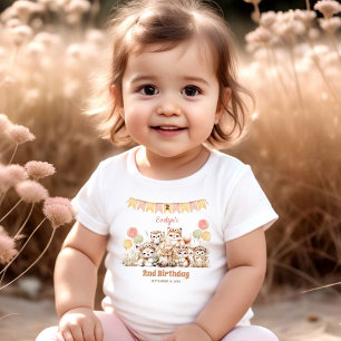 Woodland Animals Boho Name Girl 2nd Birthday  Toddler T-Shirt
