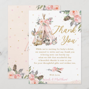 Woodland Animals Boho Tribal Baby Shower Birthday Thank You Card
