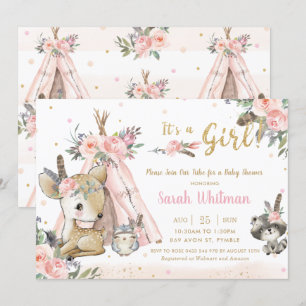 Woodland Animals Boho Tribal Girl Baby Shower Invitation