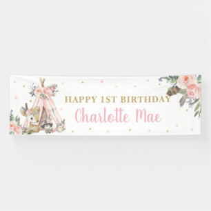 Woodland Animals Boho Tribal Welcome Backdrop  Ban Banner