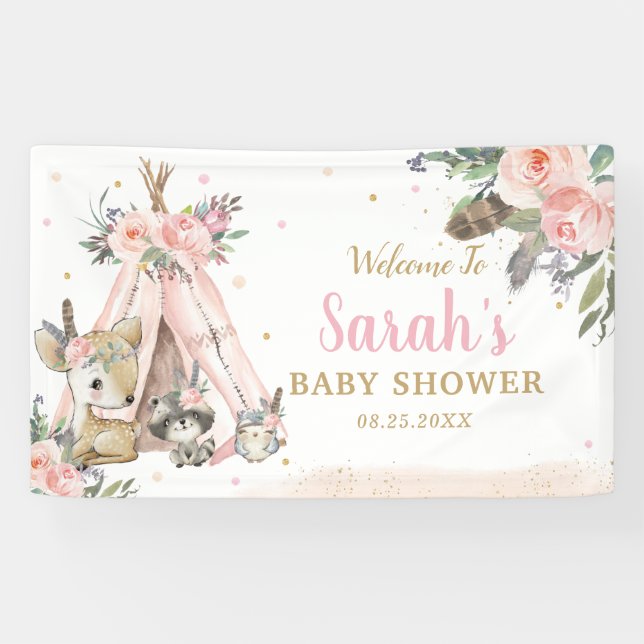 Woodland Animals Boho Tribal Welcome Backdrop  Banner (Horizontal)