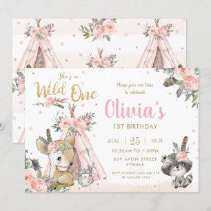 Woodland Animals Boho Tribal Wild One 1st Birthday Invitation