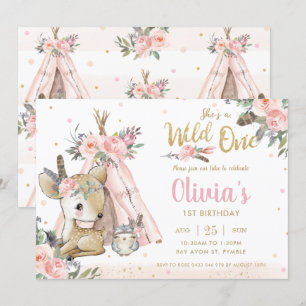 Woodland Animals Boho Tribal Wild One 1st Birthday Invitation