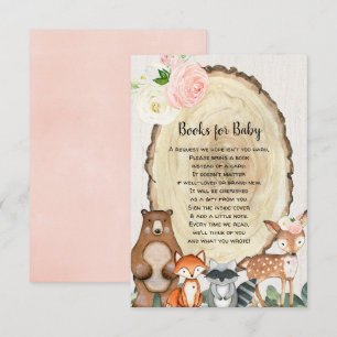 Woodland animals book request girl baby shower enclosure card