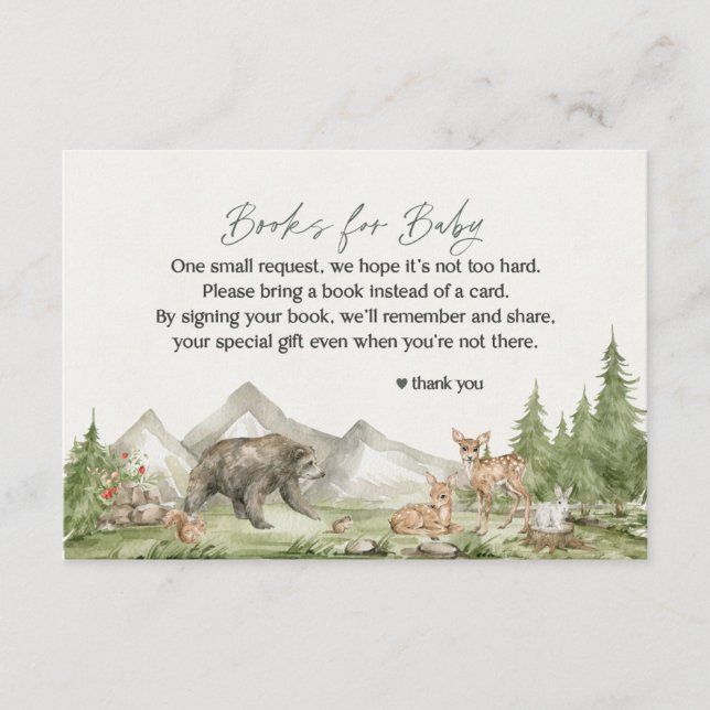 Woodland Animals books for baby invitation insert (Front)