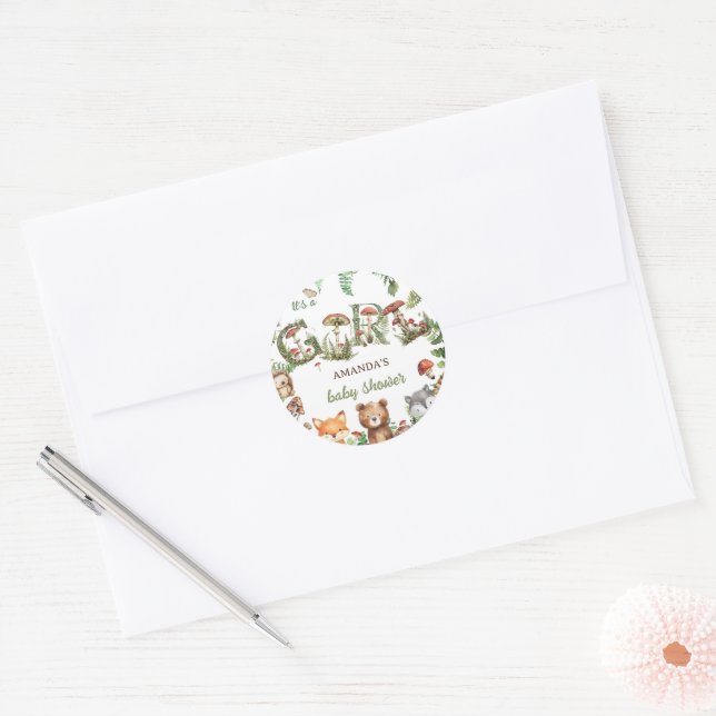 Woodland Animals Botanical Baby Girl Shower  Classic Round Sticker (Envelope)