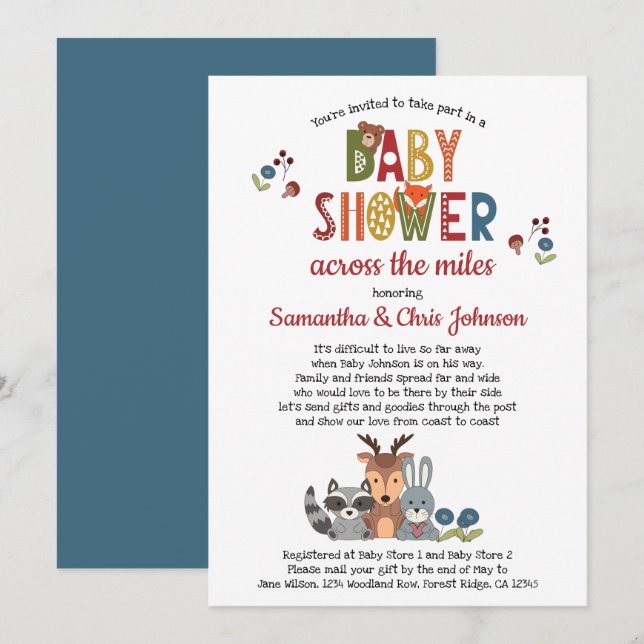 Woodland Animals Boy Baby Shower by Mail Invitation (Front/Back)