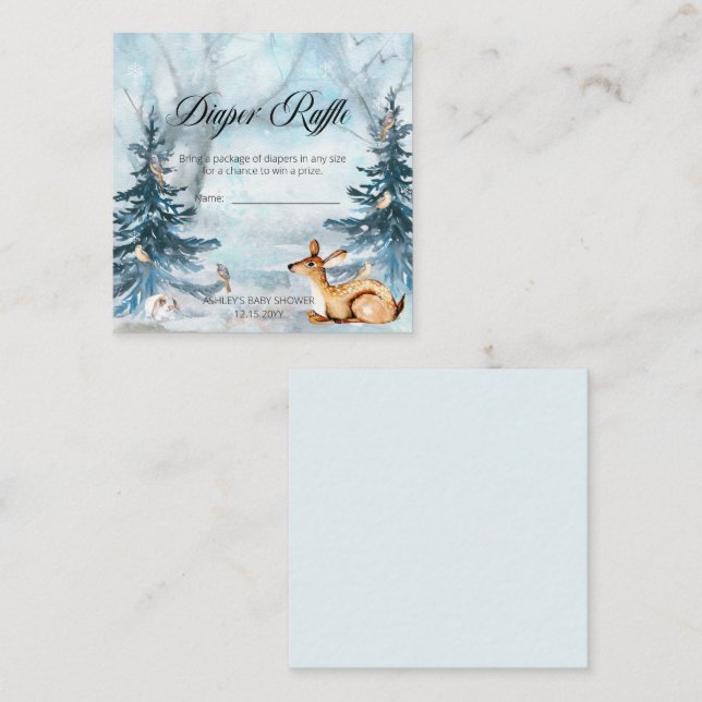 Woodland Animals Boy Baby Shower Diaper Raffle Enclosure Card (Front/Back)