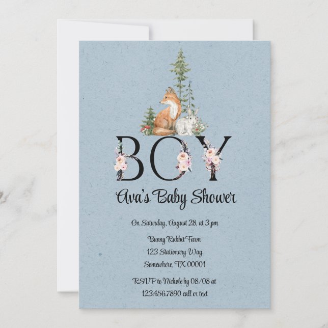 Woodland Animals Boy Baby Shower Invitation (Front)