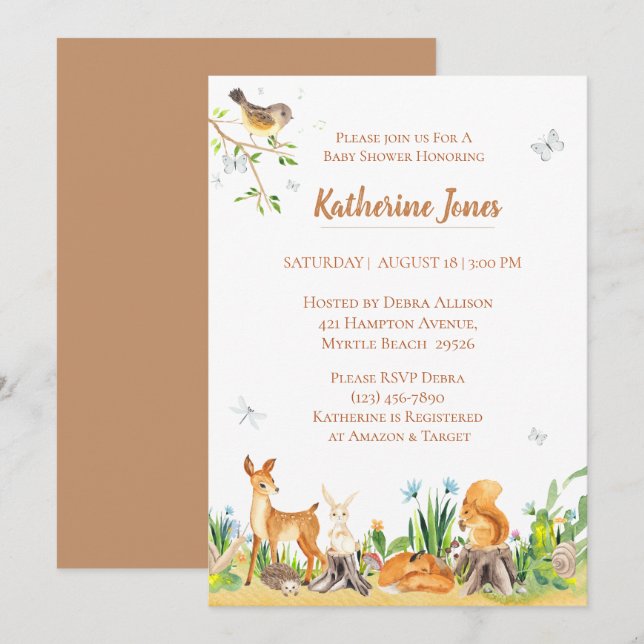 Woodland Animals Boy Baby Shower  Invitation (Front/Back)