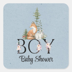 Woodland Animals Boy Baby Shower Square Sticker