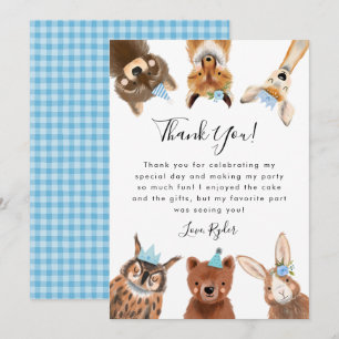 Woodland Animals Boy Birthday Party Thank You Card