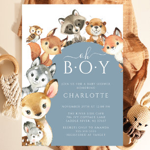 Woodland Animals Boys Baby Shower Invitation