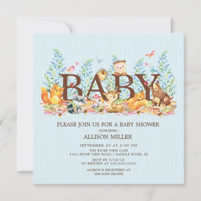 Woodland Animals Boys Baby Shower Invitation (Front)