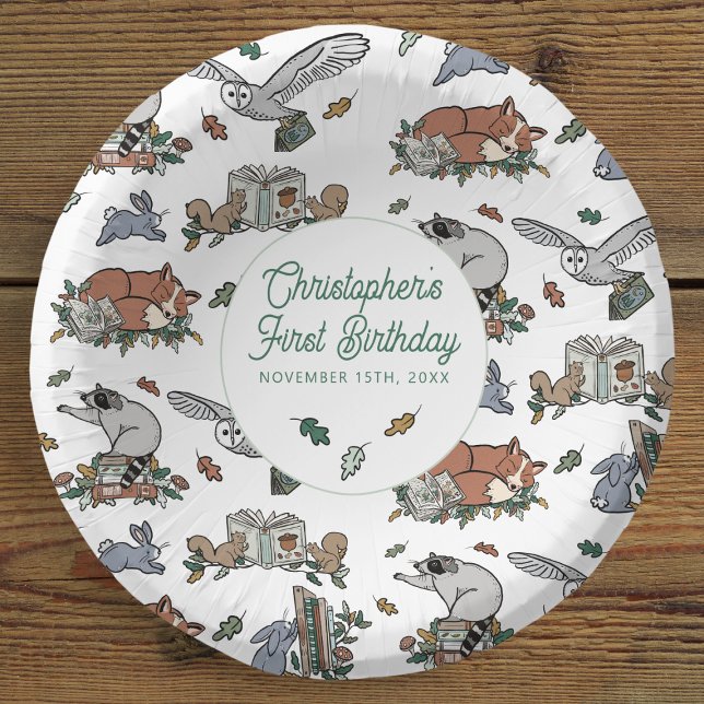 Woodland Animals Boy's Book Themed Birthday Paper Plate (Creator Uploaded)